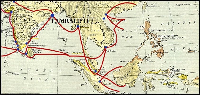 Trade route map from Tamralipti