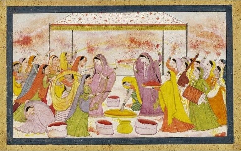Radha celebrating Holi, c. 1788, Kangra