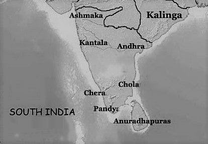 Regions of influence of the Early Chera, Chola and Pandya Kingdoms