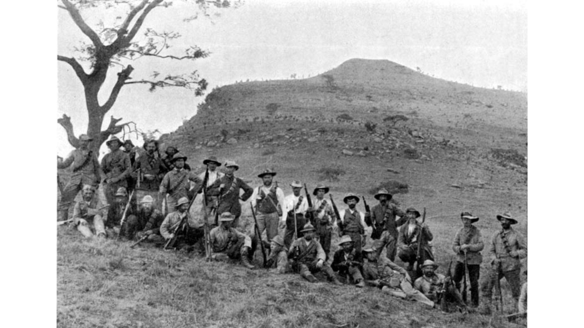 Boers in front of the Spion Kop hill, after their victory.