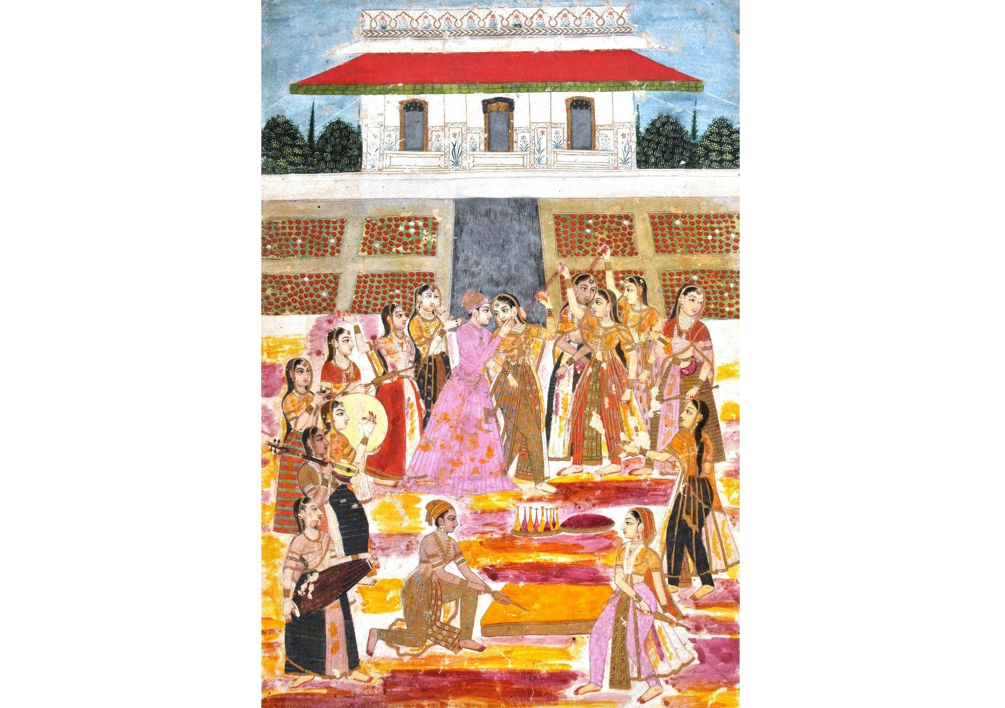 A Prince playing Holi in harem, Hyderabad, 1800