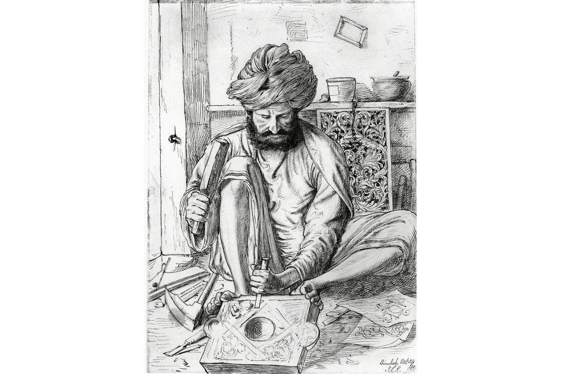 Woodcarver in Shimla by John Lockwood Kipling
