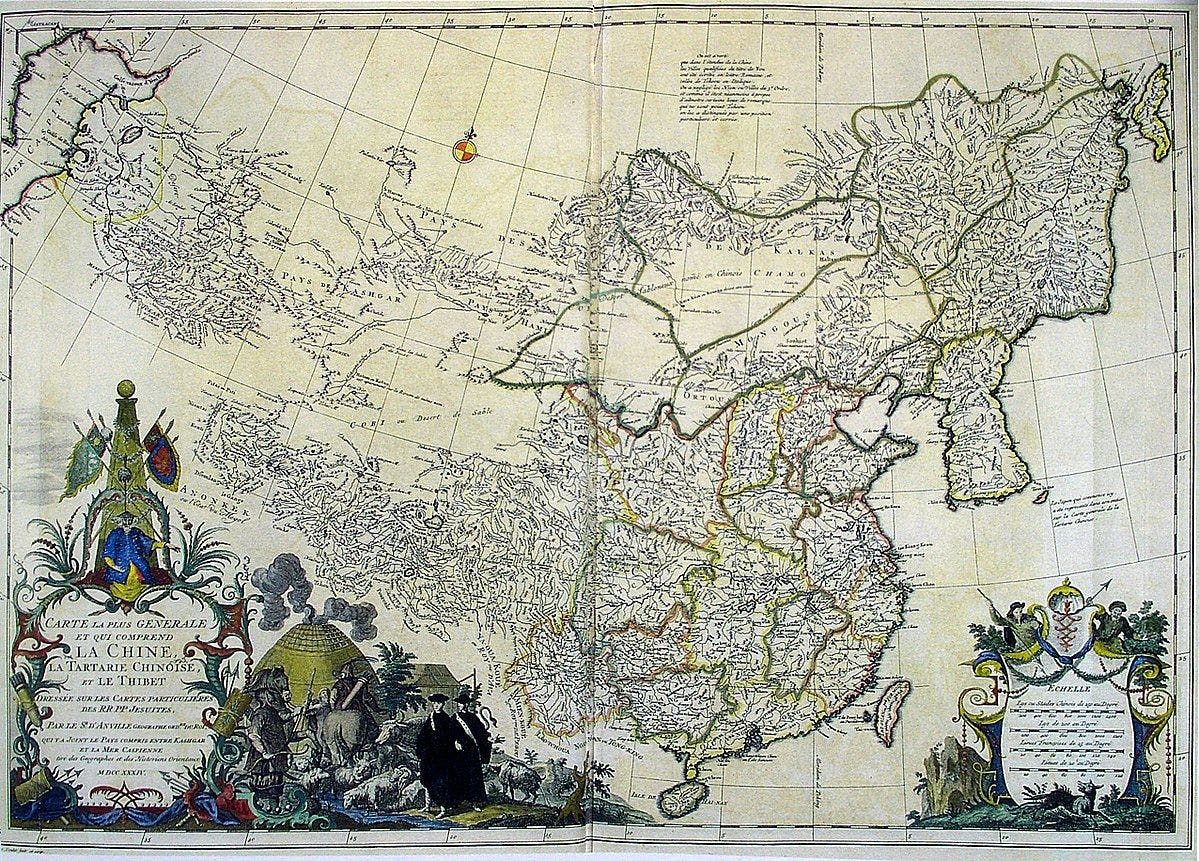 Old Map of Tibet showing great blank spaces (1730s)