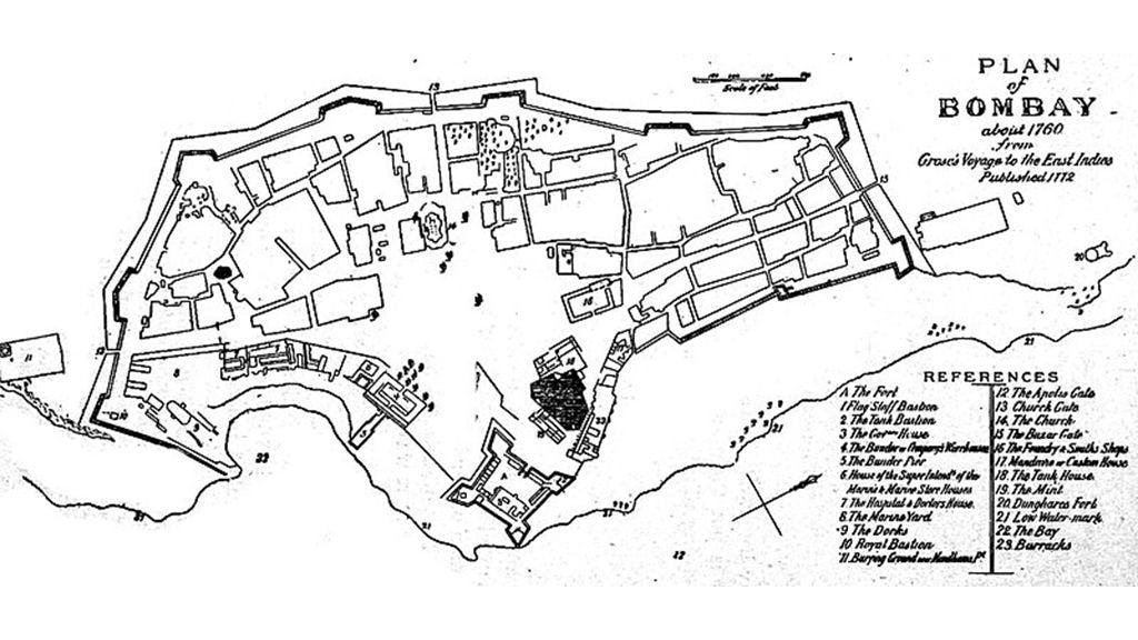 Map showing Bombay Fort in the 18th century