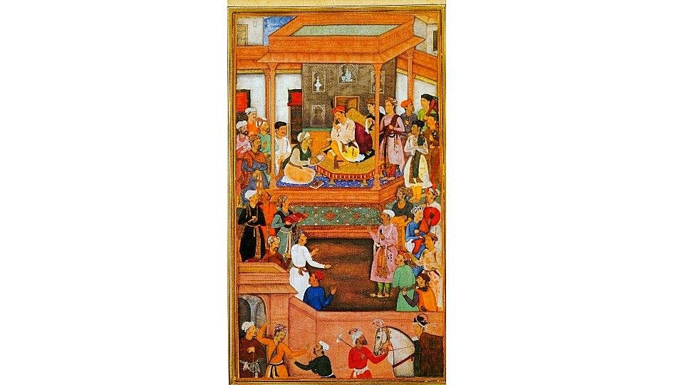 Painting of Abul Fazl in the court of Akbar
