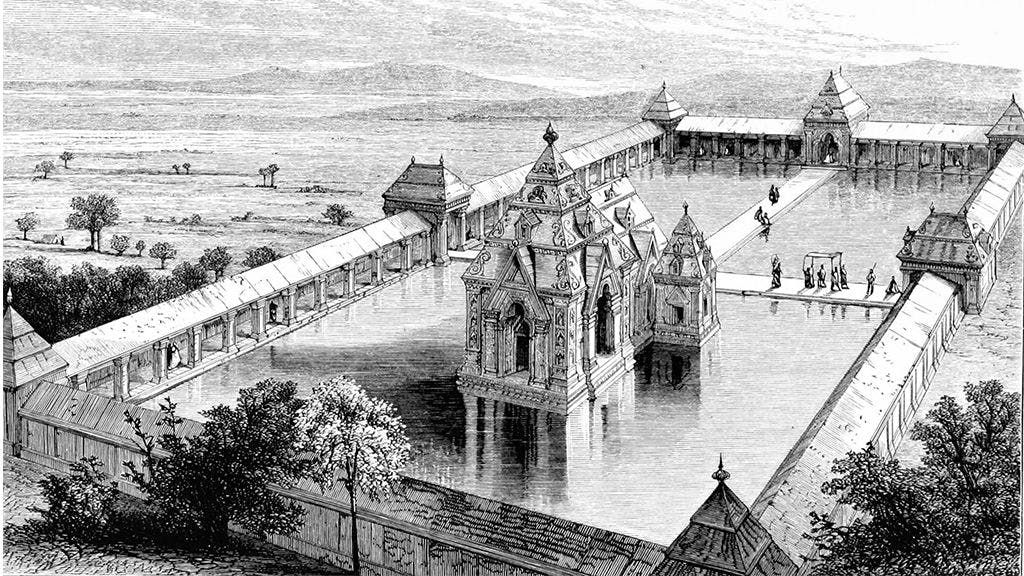 Restored impression of the Martand Temple Complex by J. Duguid (c. 1870–73)