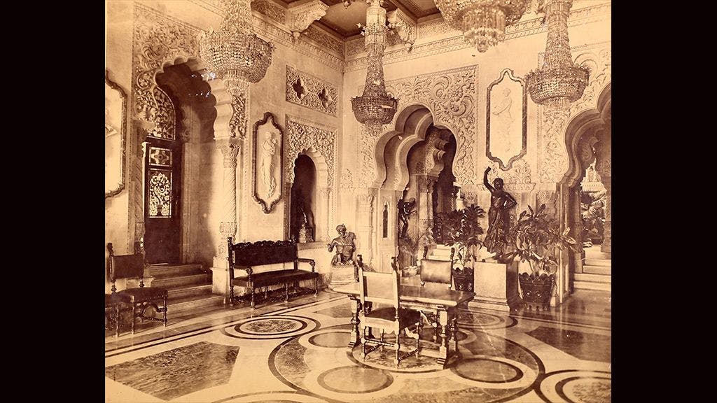 Main Entrance, Laxmi Vilas Palace, Baroda. c. 1898