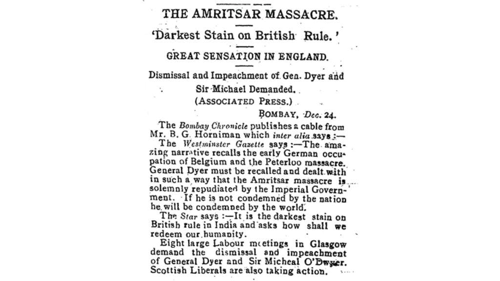A reproduced version of a report by Benjamin Horniman on the Jallianwala Bagh Massacre