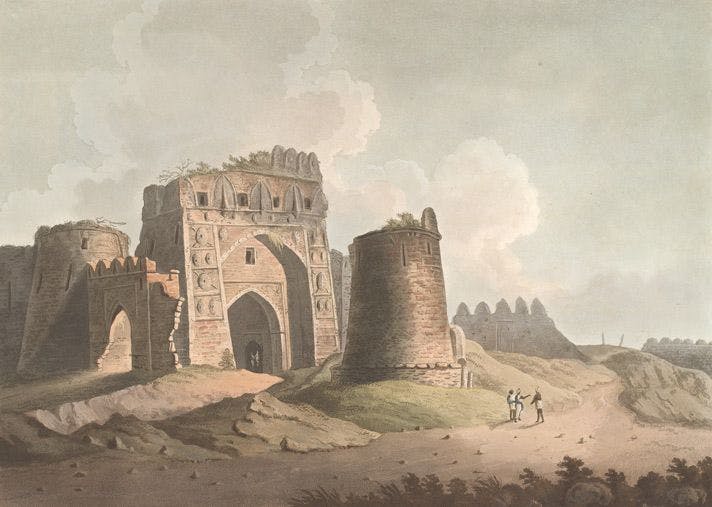 Western Gate of Feroze Shah’s Cotillah, William Orme (1802)