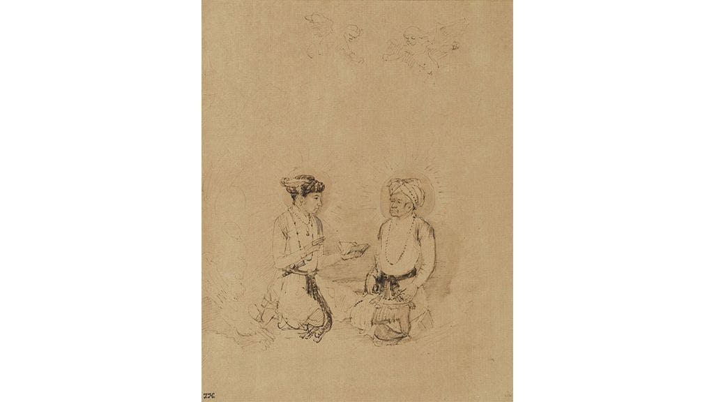 The Emperor Akbar and his Son Salim in Apotheosis by Rembrandt circa 1656 