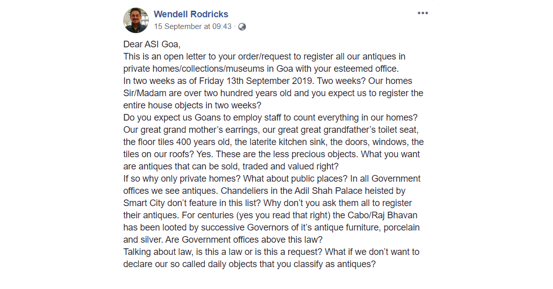 Wendell Rodricks Social Media post