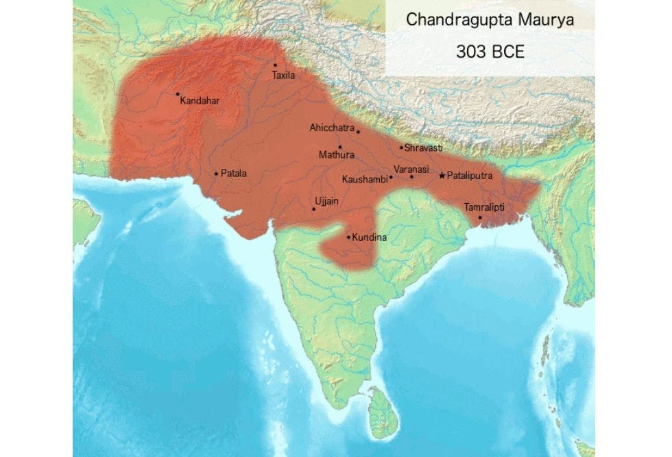 Extent of the empire under Chandragupta Maurya