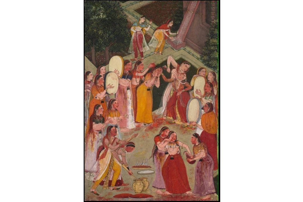 Girls celebrating Holi, Bikaner 1640-50