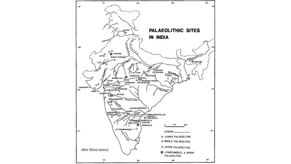 Map showing pre-historic sites in India