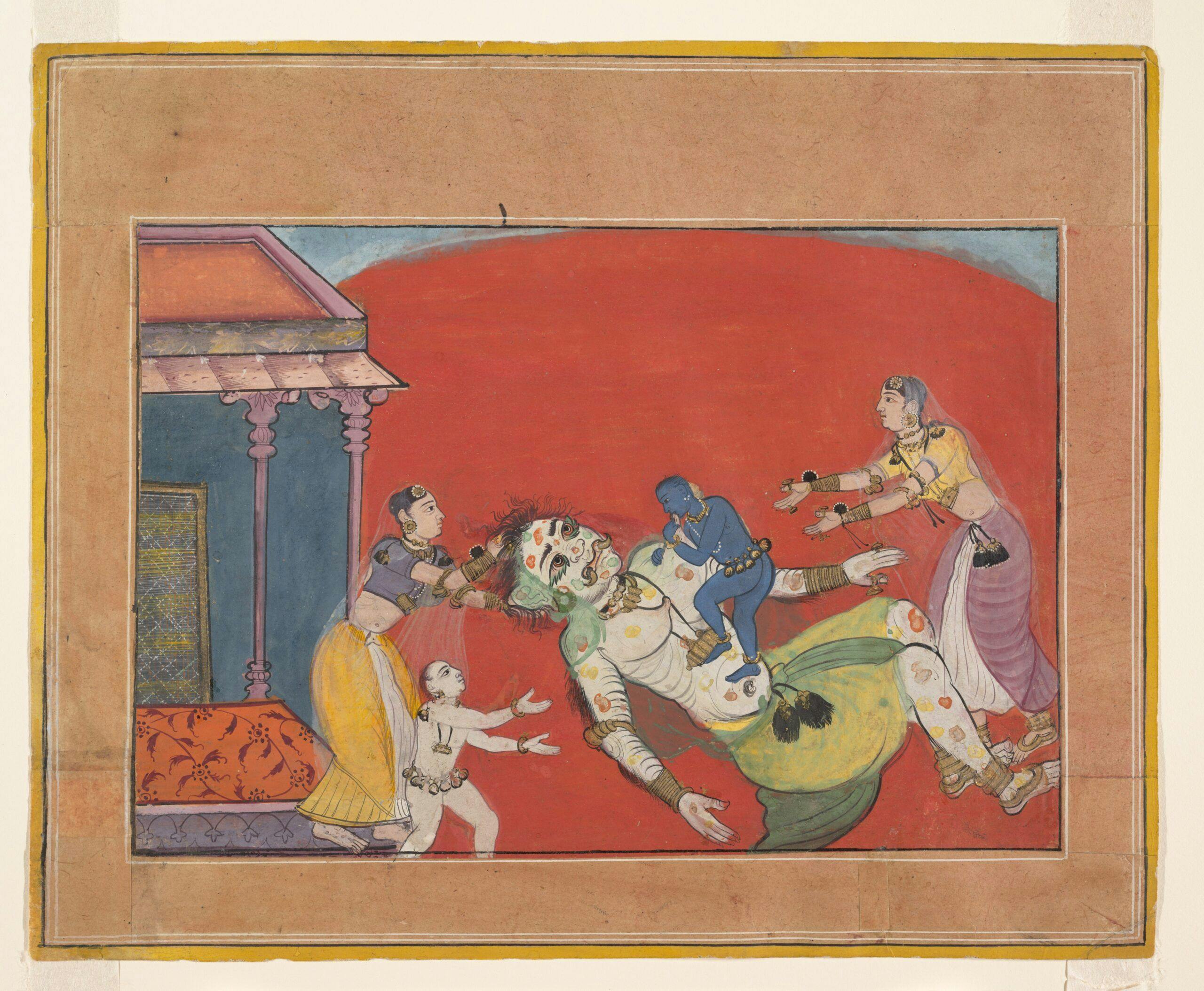 Krishna suckling Putana to death