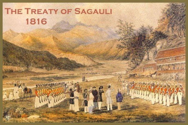 The treaty that established the boundary line between British India and Nepal