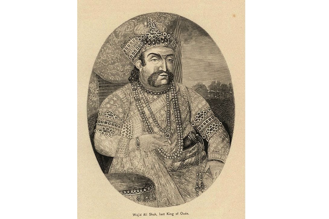Wajid Ali Shah, an engraving from 1872 (also published in the Illustrated London News, 1857)