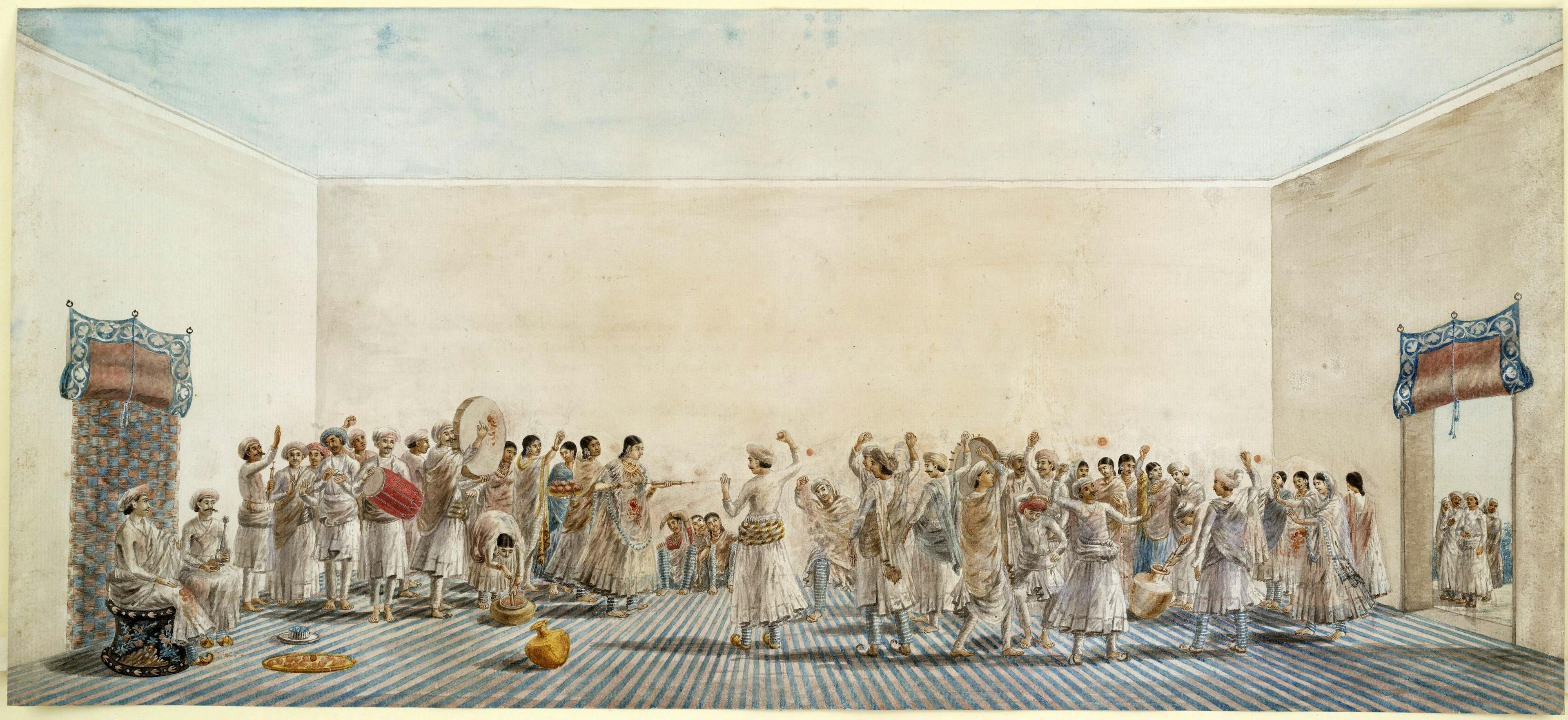Holi being played in the courtyard, ca. 1795 painting
