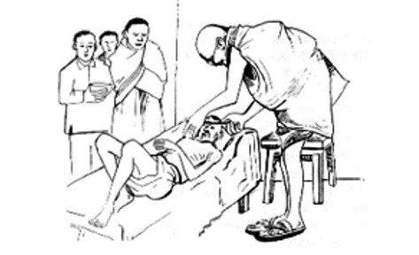 Caricature of Mahatma Gandhi nursing Parchure Shastri