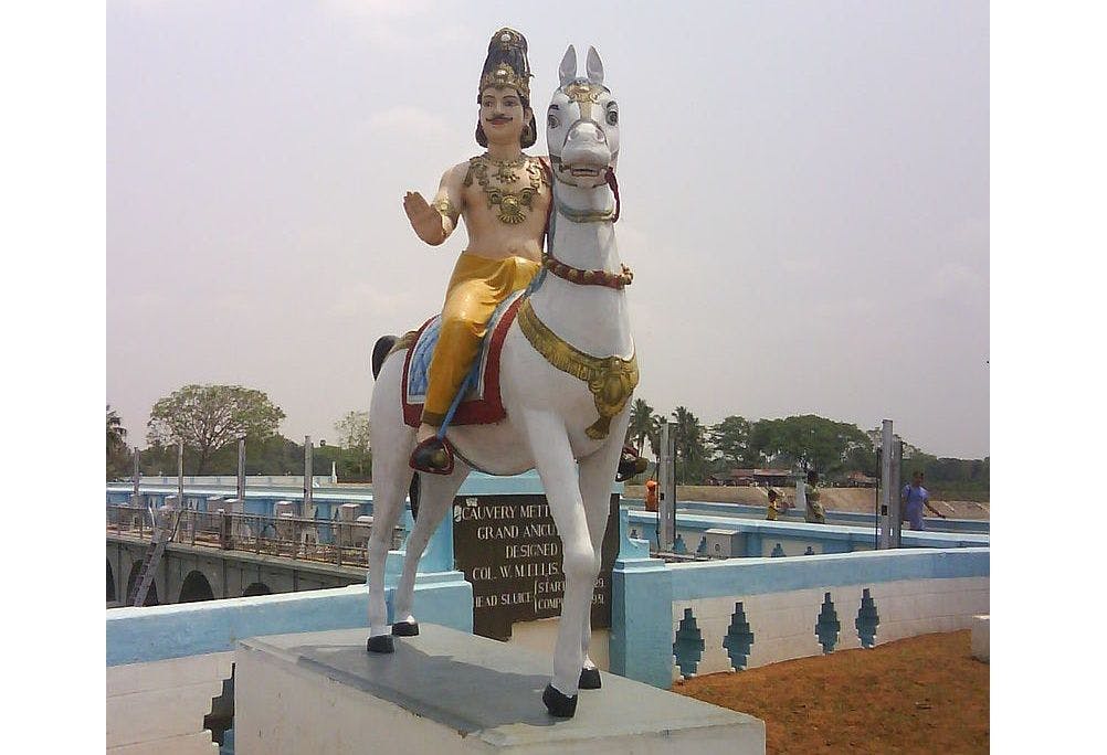 Statue of King Karikala at Anicut Dam