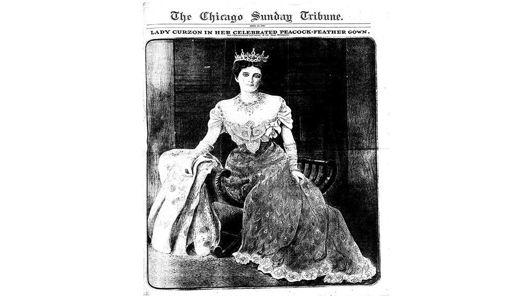 Lady Curzon’s wearing the famous ‘Peacock Gown’ featured in The Chicago Sunday Tribune