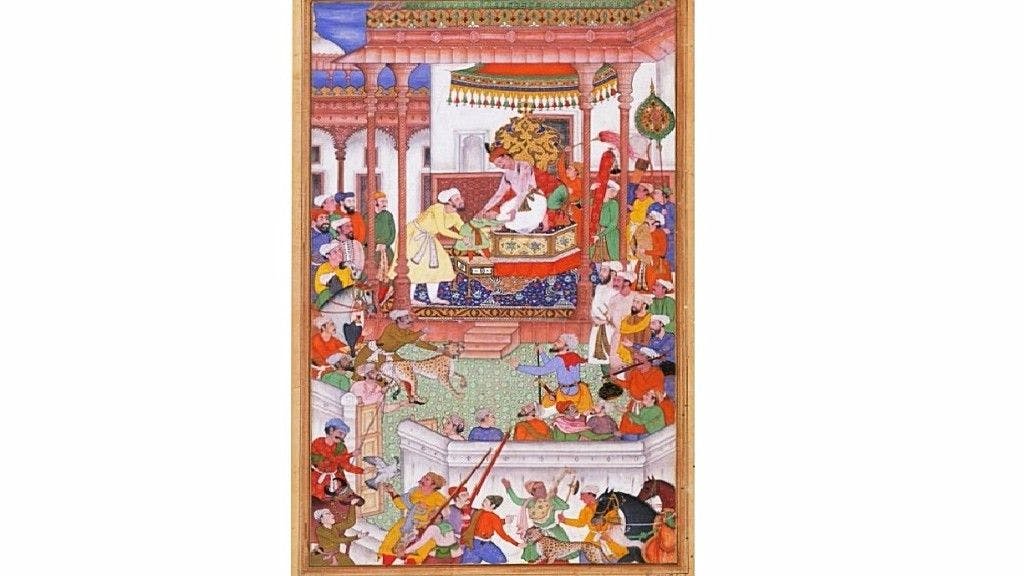 Young Abdul Rahim Khan-I-Khana being received by Akbar